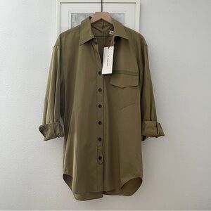 NEW Zara SRPLS Military Olive Green Shirt Dress Oversized Button Down M Spain